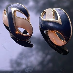 Navy Blue & White Earring Pair